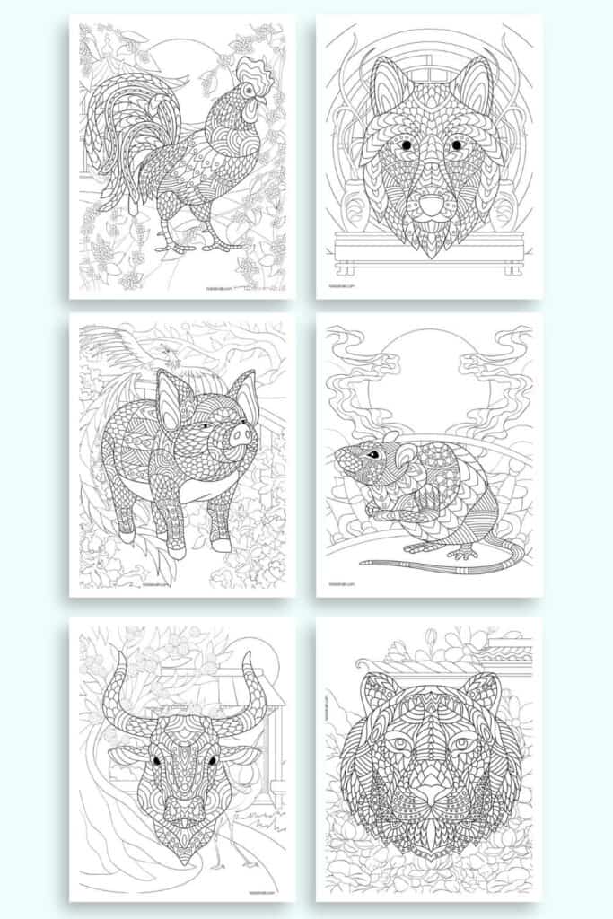 Free printable chinese zodiac animals coloring pages for adults