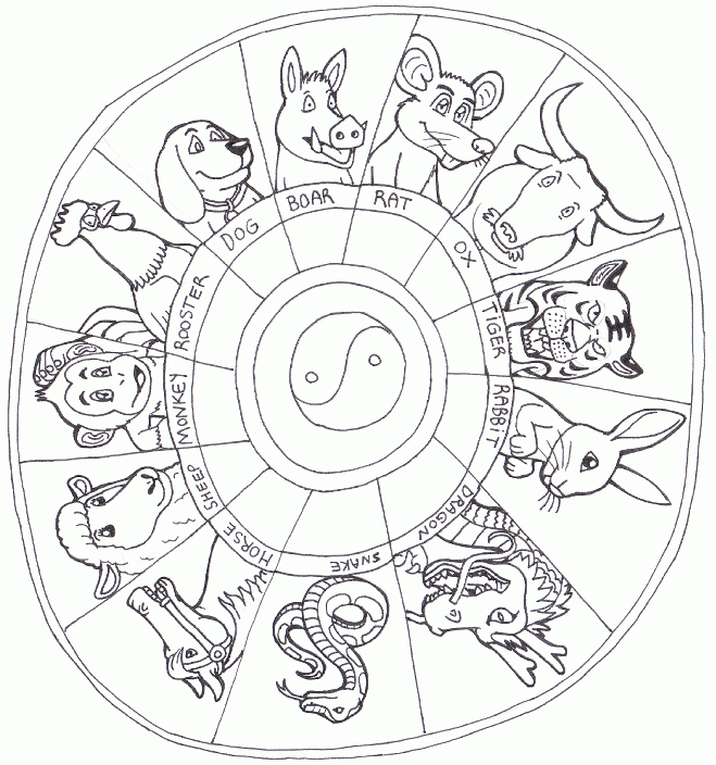 Chinese zodiac coloring pages