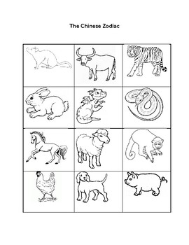 Chinese zodiac animals coloring sheet by miss blacks art studio