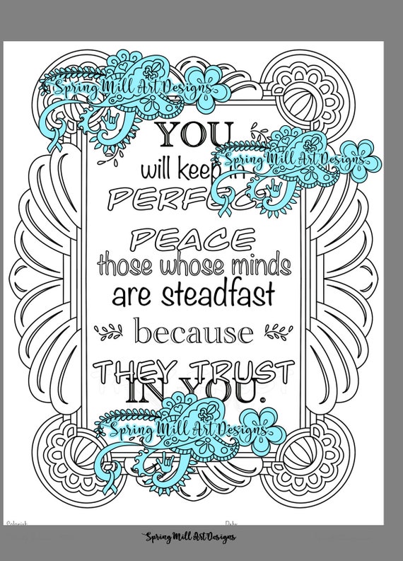 Christian coloring page he will keep in perfect peace printable scripture