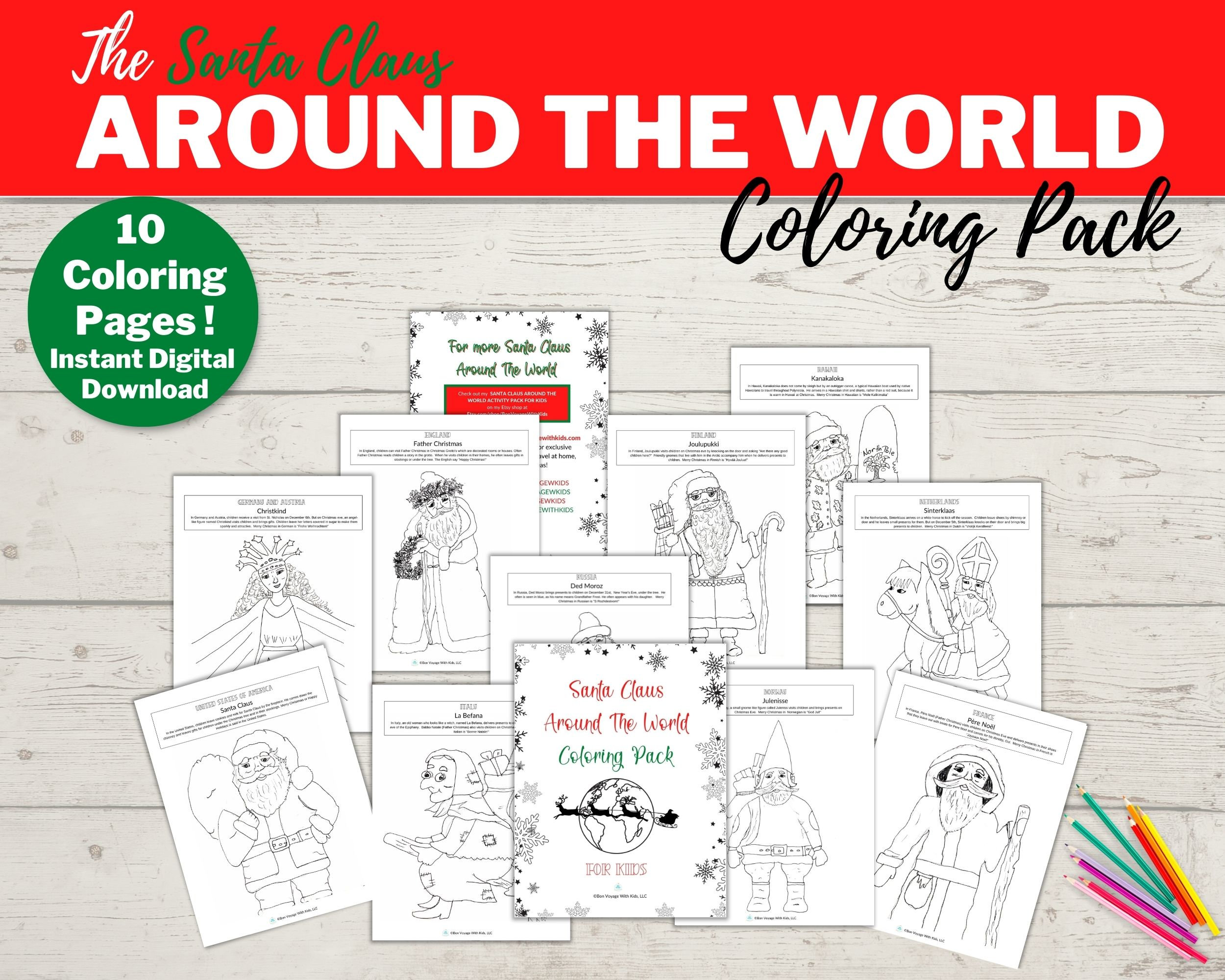Christmas coloring sheets christmas coloring book christmas coloring pages for kids santa claus around the world coloring pages for kids instant download