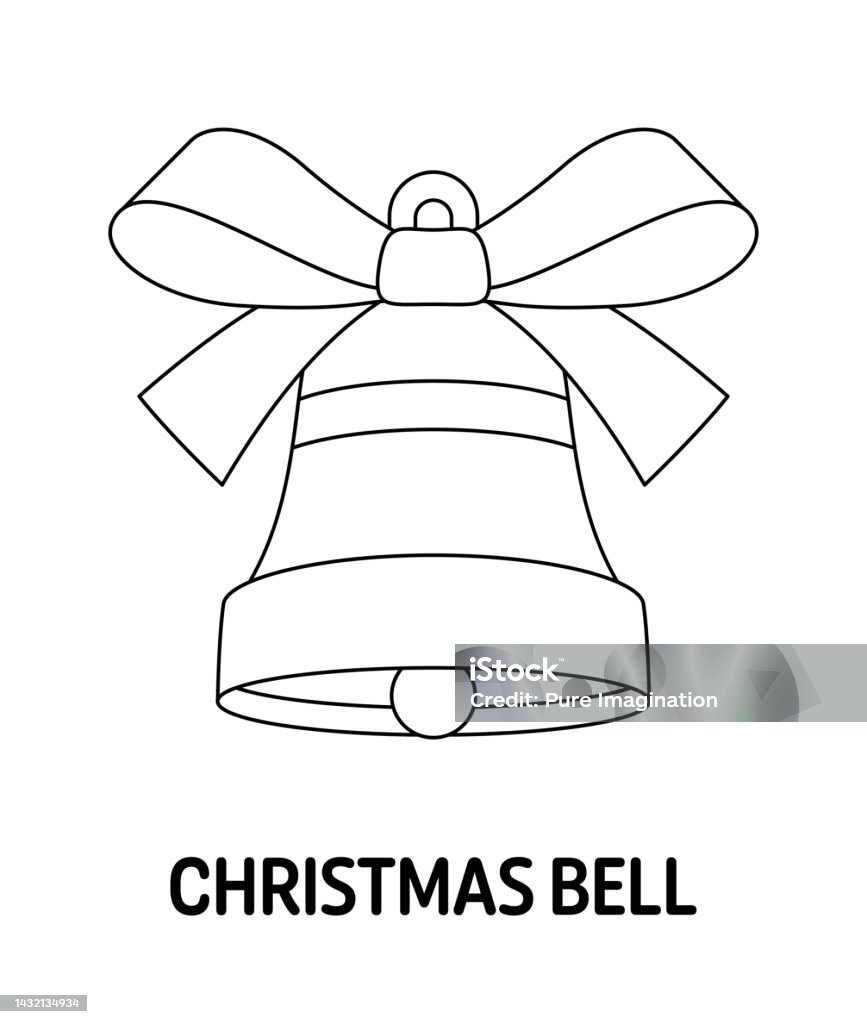 Coloring page with christmas bell for kids stock illustration