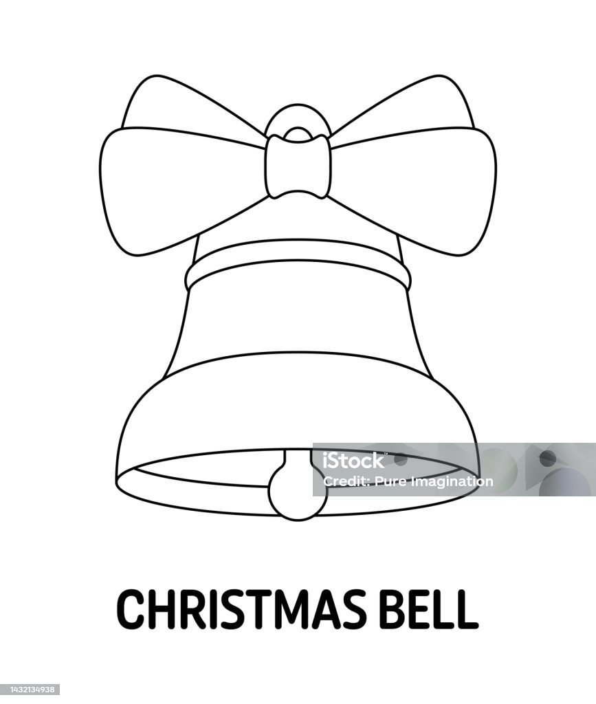 Coloring page with christmas bell for kids stock illustration