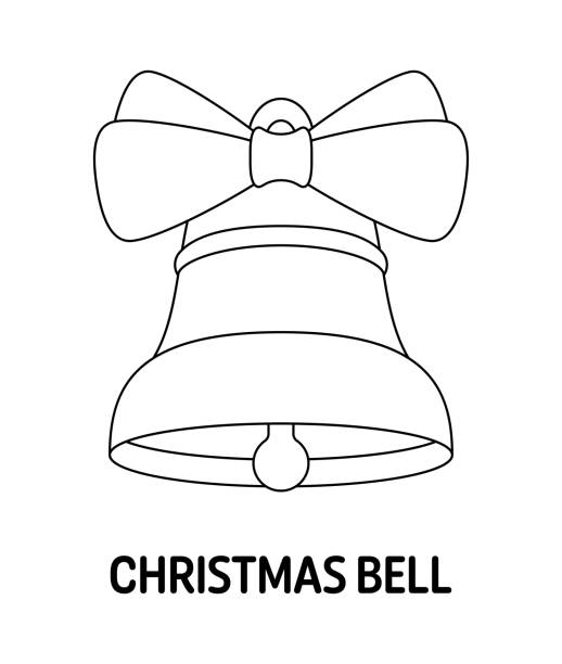 Coloring page with christmas bell for kids stock illustration