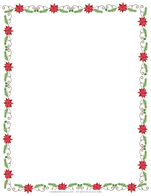 Printable christmas flowers decorations page border