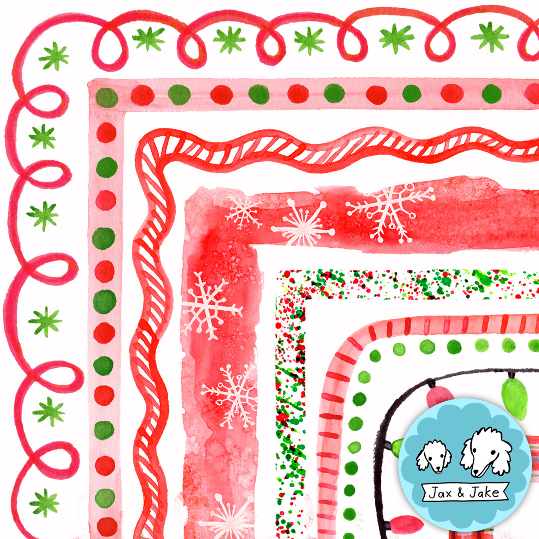 Watercolor winter holiday clipart borders