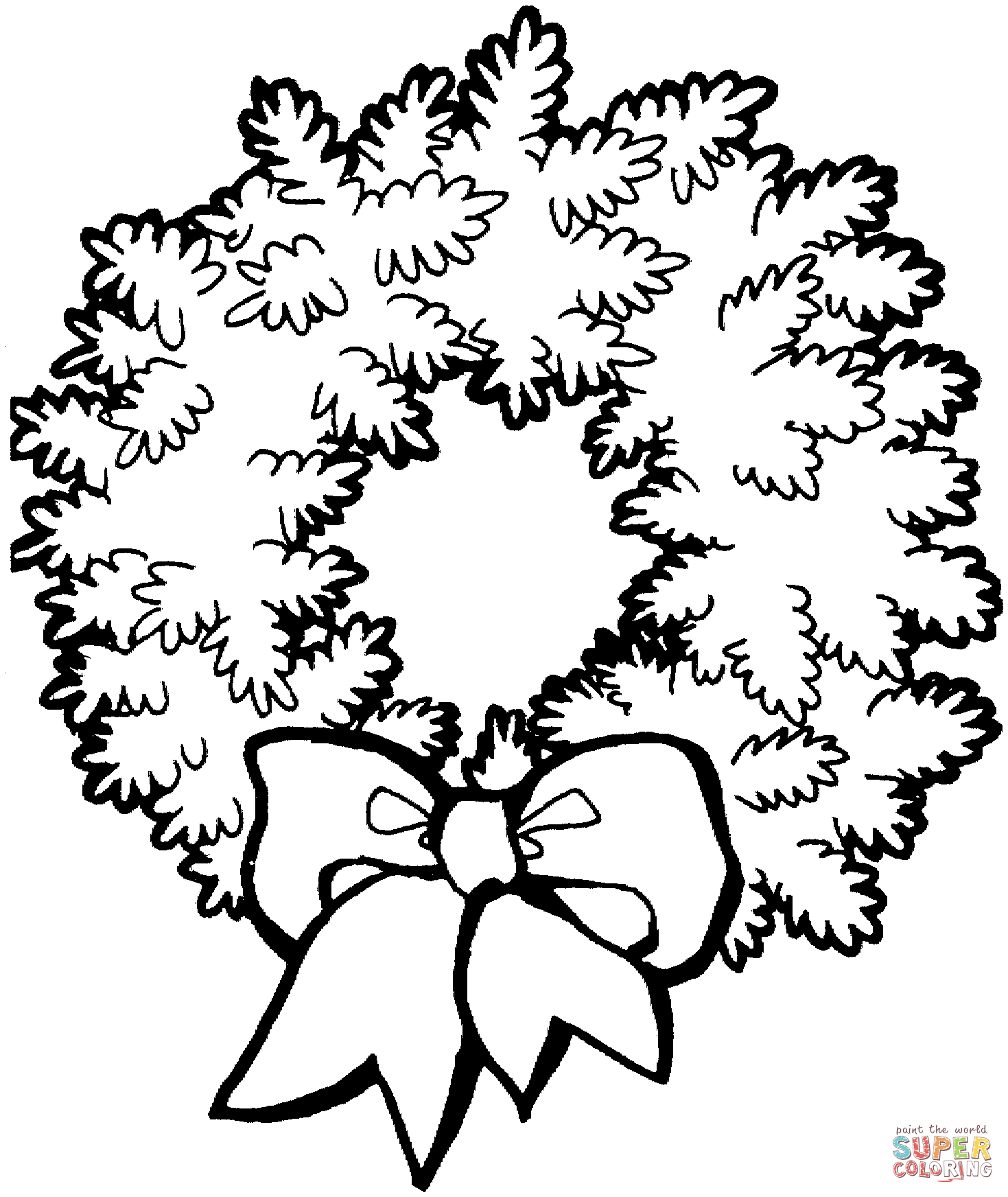 Christmas wreath with bow coloring page free printable coloring pages