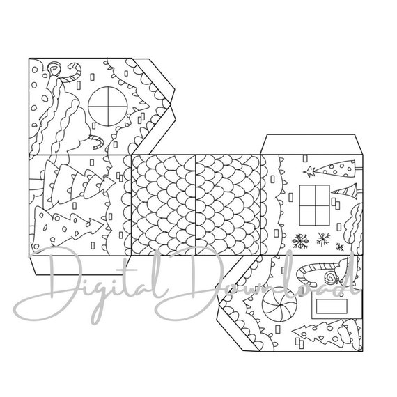 Christmas coloring page paper houses set of