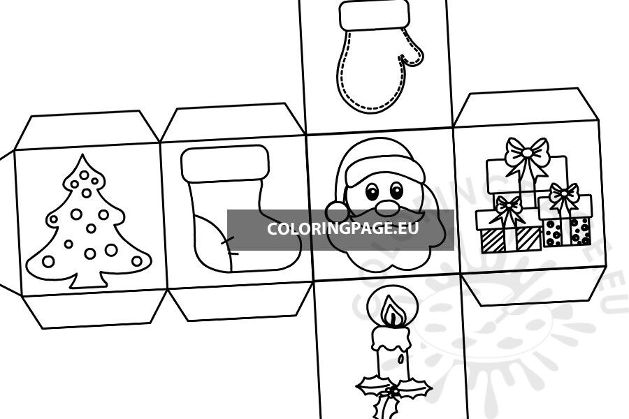 Christmas cube template coloring page