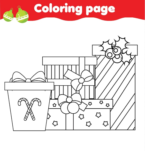 Premium vector coloring page with christmas gift boxes color new year presents printable winter holidays activity for children kids and toddlers