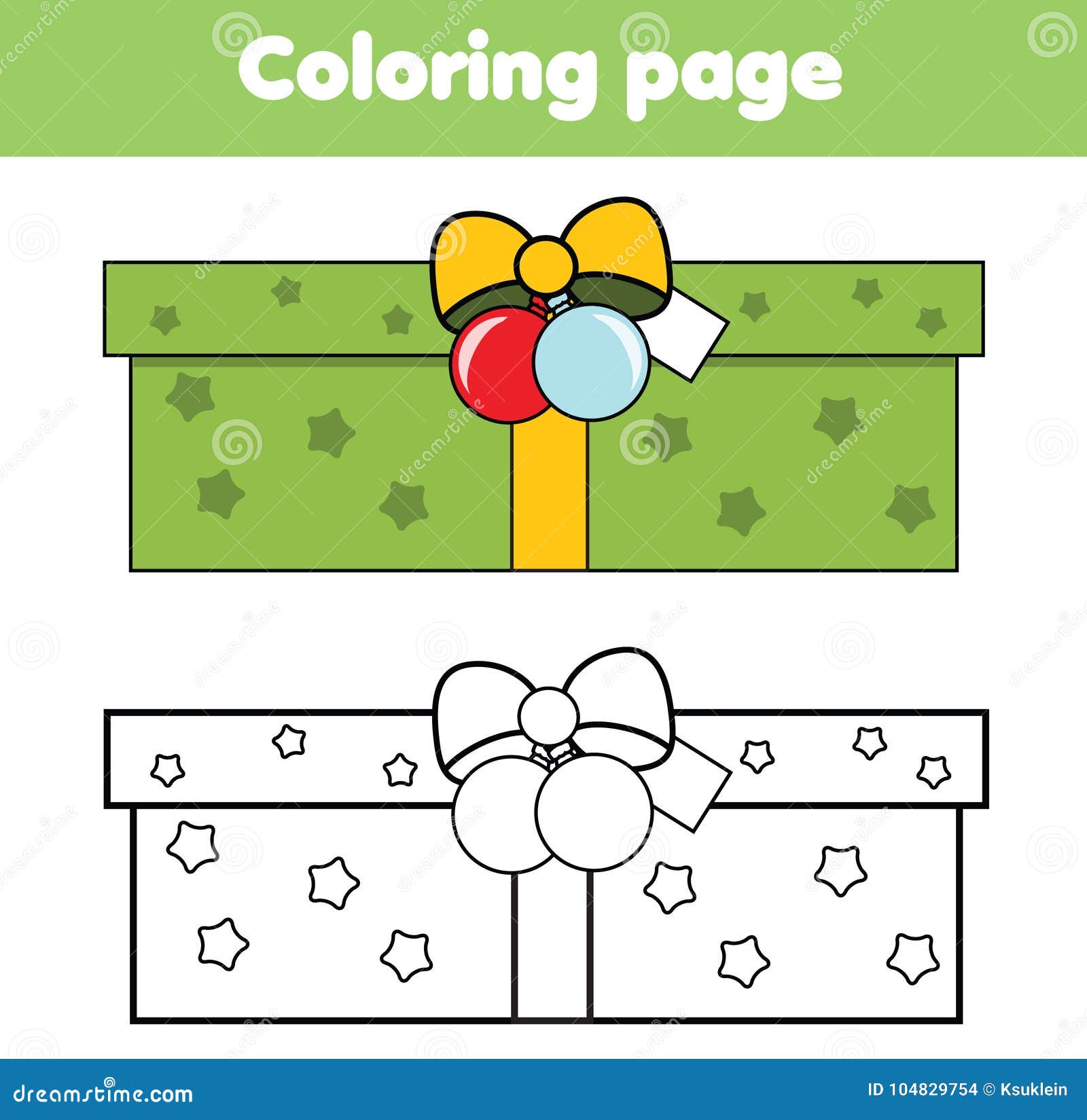 Coloring page with new year gift box drawing kids game printable activity christmas theme stock vector
