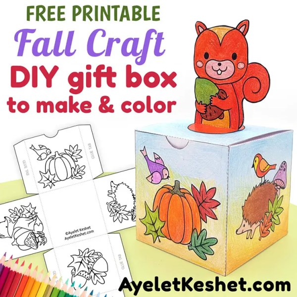 Printable fall craft diy gift box to make and color