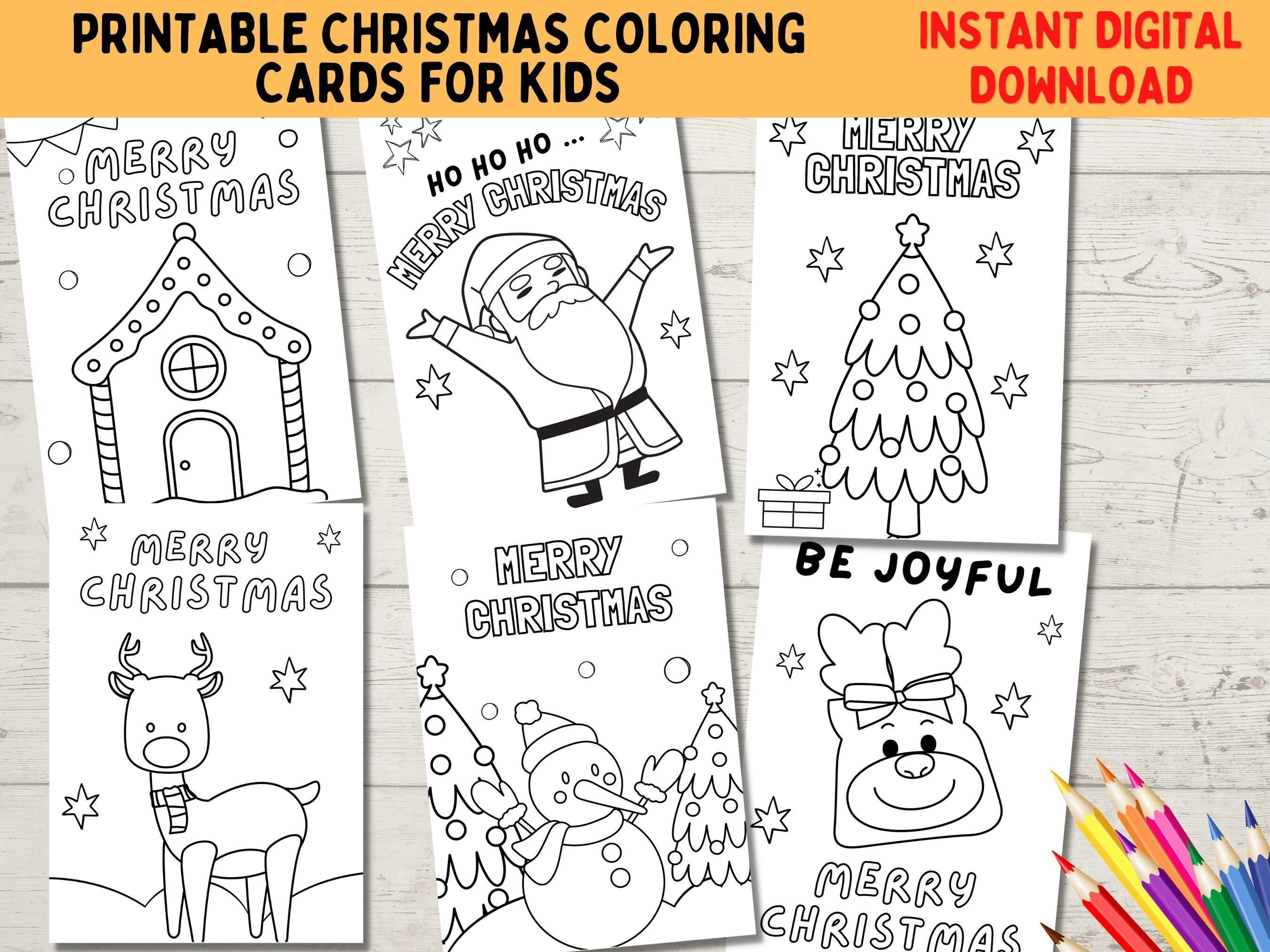 Cute christmas coloring cards for kids printable christmas cards to color christmas activity for kids toddler christmas cards diy gifts download now