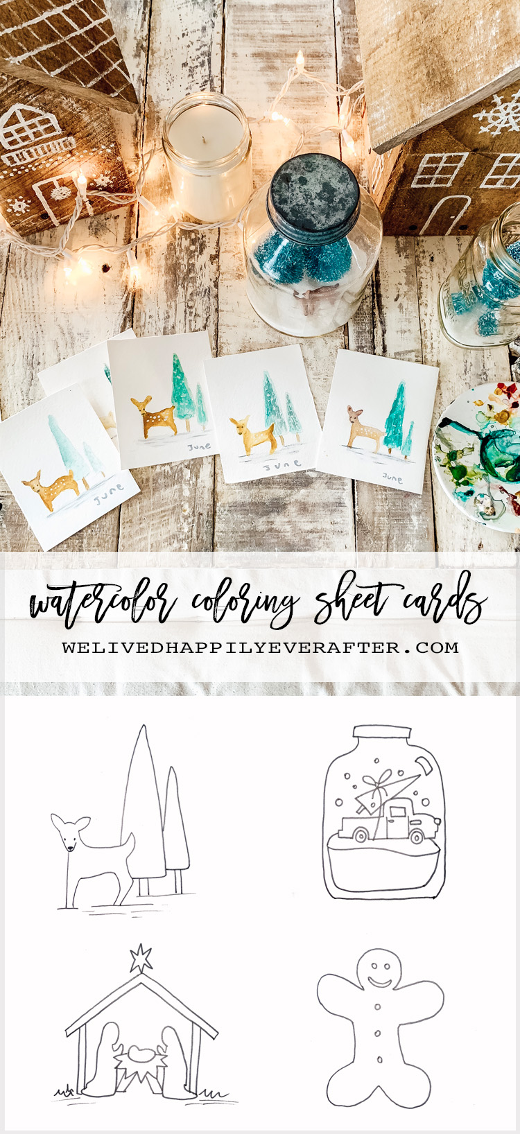 Printable diy christmas card coloring sheet for kids to paint we lived happily ever after