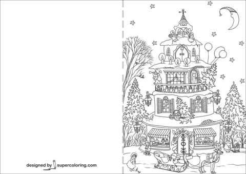 Christmas house greeting card coloring page free printable coloring pages