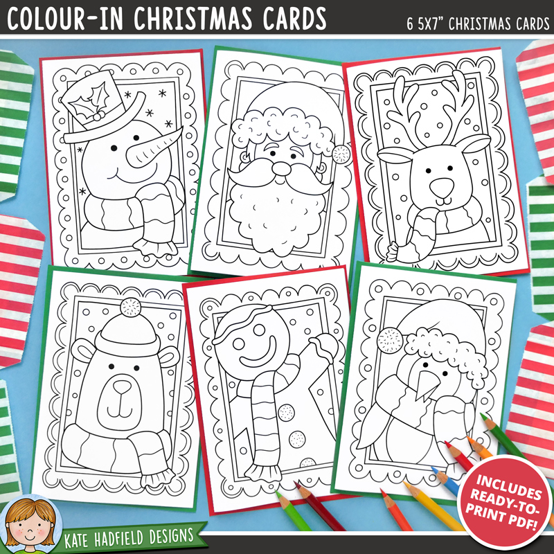 Printable christmas cards colouring craft for kids