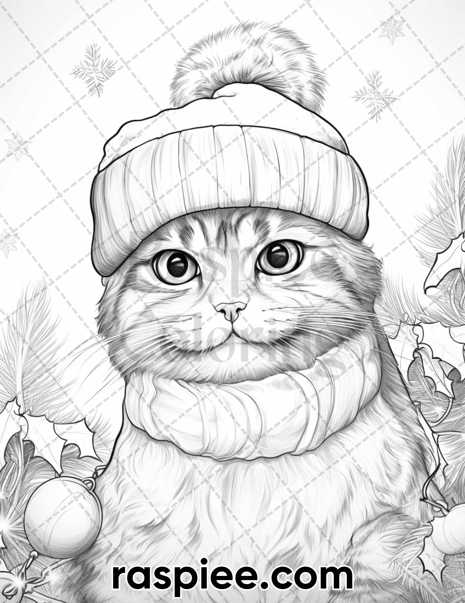 Christmas cats grayscale coloring pages for adults printable pdf i â coloring