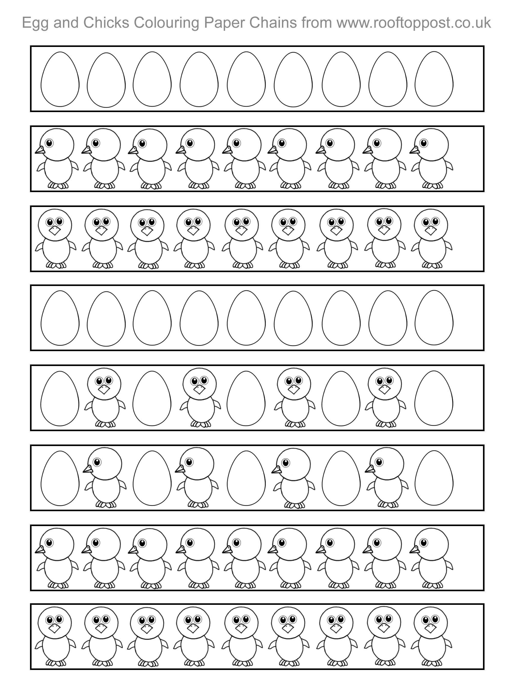 Easter egg and chicks paper chains to lour and craft rooftop post printables