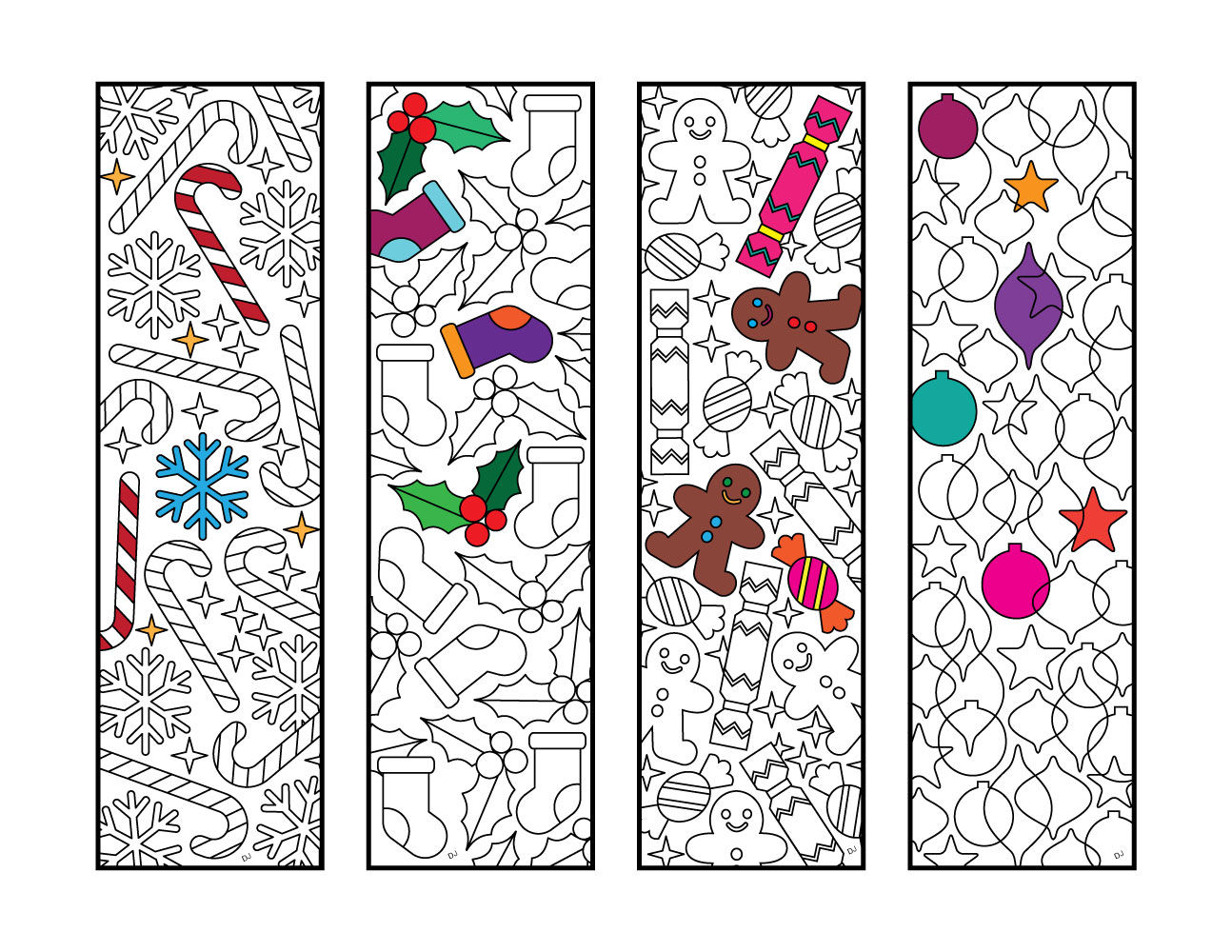 Christmas bookmarks â pdf zentangle coloring page â scribble stitch