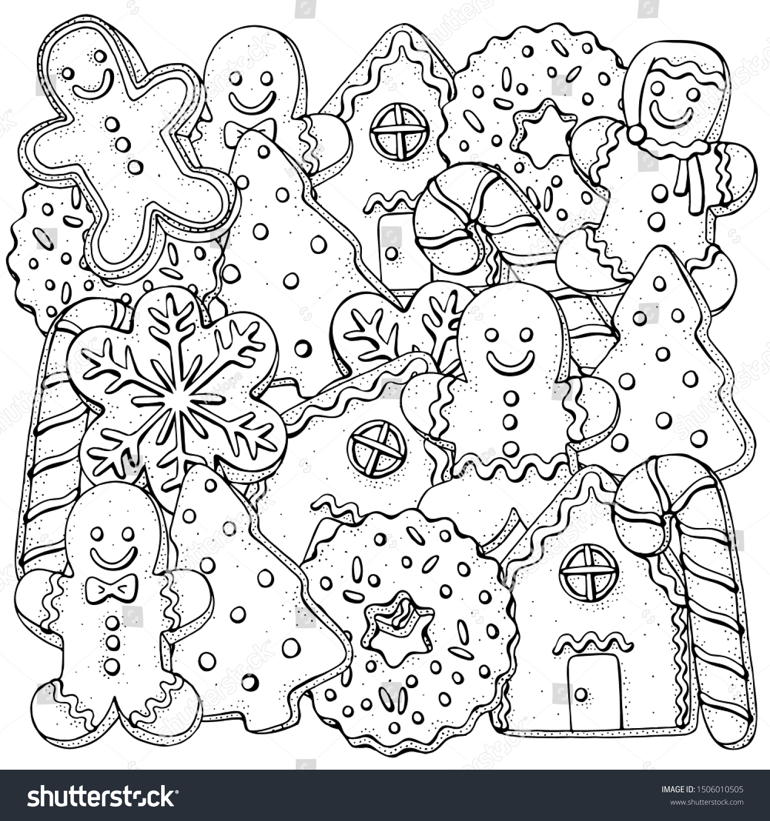 Christmas gingerbread cookies coloring book page stock vector royalty free