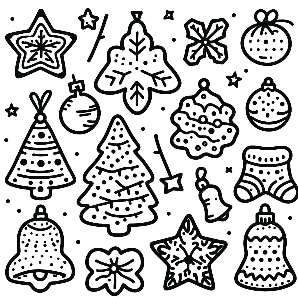 Printable cute christmas cookies coloring page