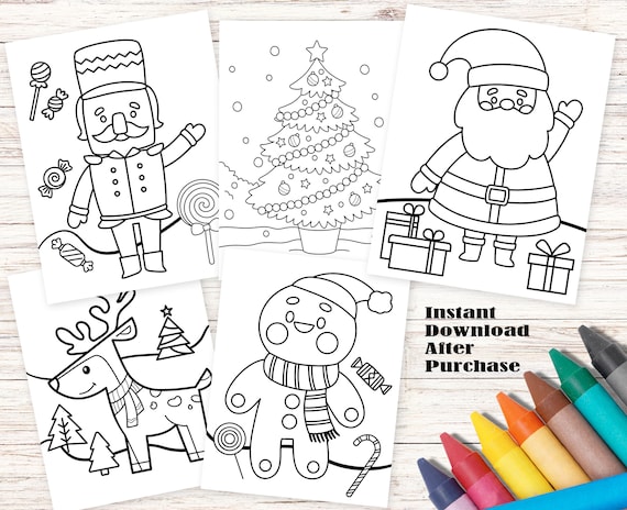 Instant download christmas coloring pages for kids christmas activities printable coloring pages santa coloring page digital