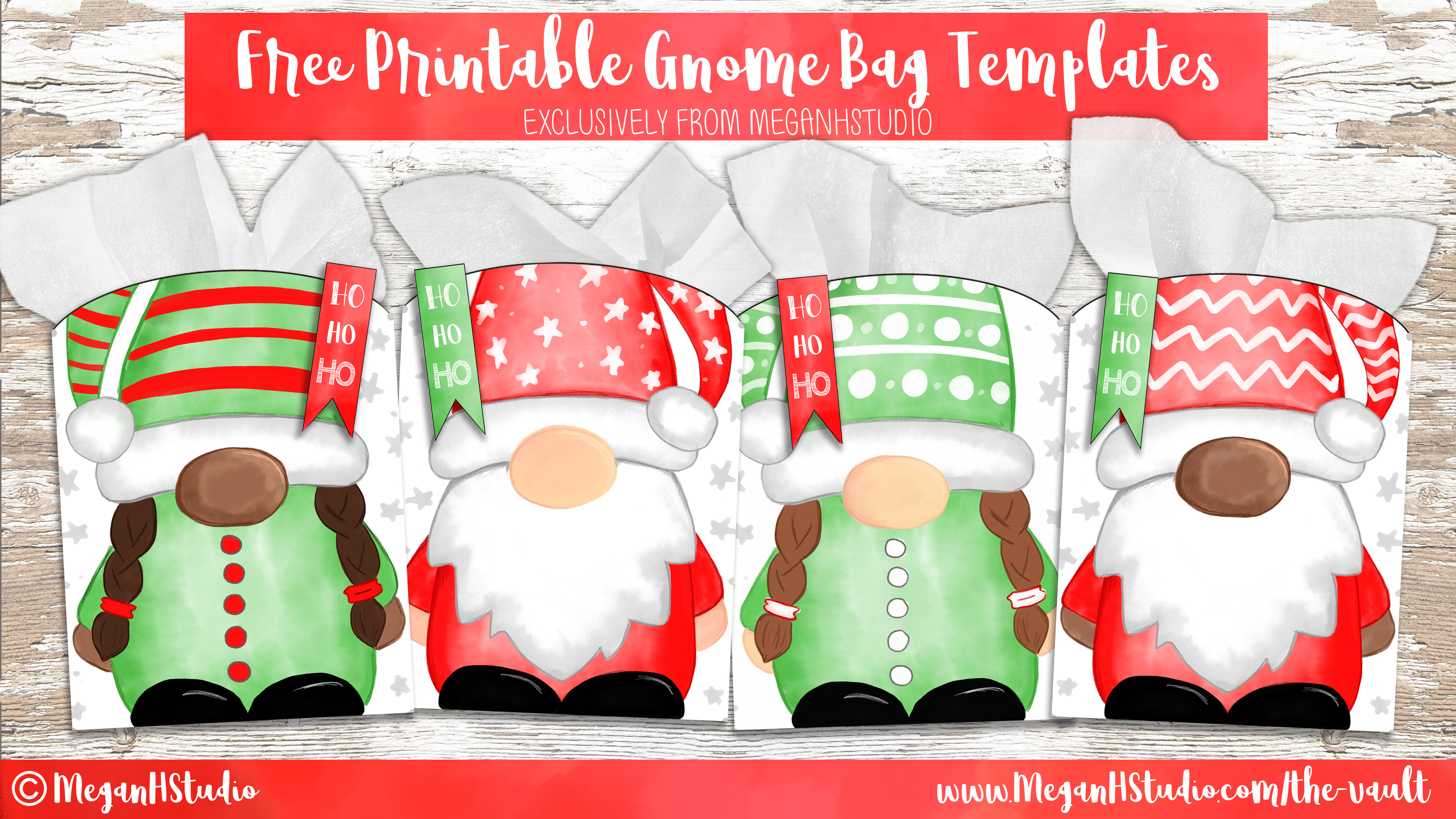 Free printable gnome holiday gift bags