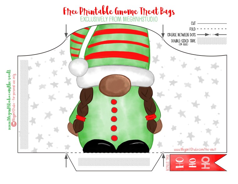 Free printable gnome holiday gift bags
