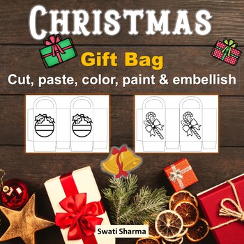 Christmas crafts gift bag templates coloring cut and paste by swati sharma