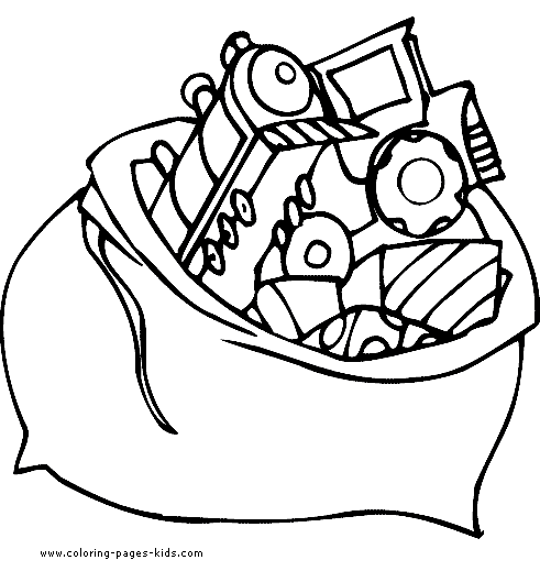 Bag full of christmas presents color page