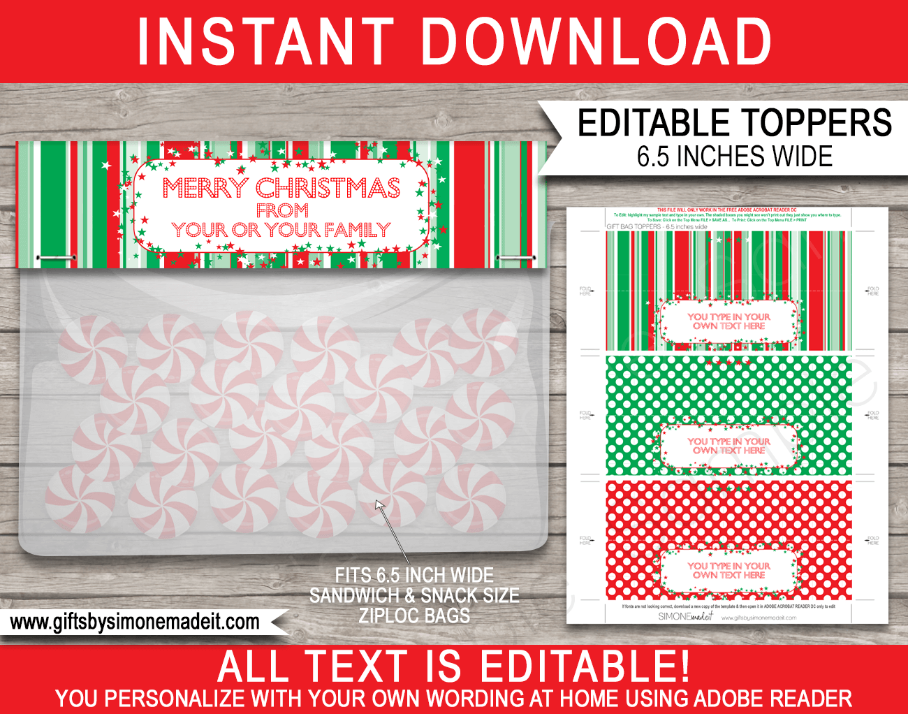 Christmas treat bag topper template printable custom gift tags