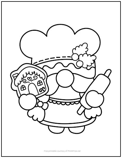 Christmas baker gnome coloring page print it free