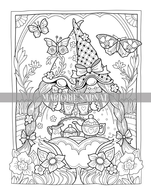 Gnome town coloring collection printable coloring pages â marjorie sarnat design illustration
