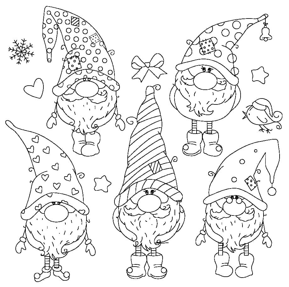 Christmas gnomes coloring page