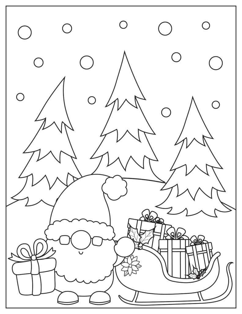 Christmas themed gnome coloring pages free printable fairy garden diy