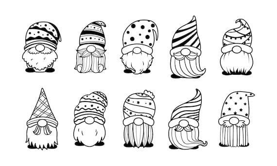 Cute christmas dwarf gnomes coloring page