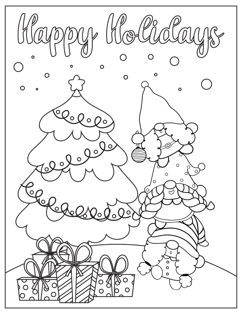 Christmas themed gnome coloring pages free printable fairy garden diy