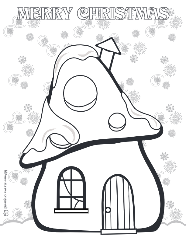 Christmas gnome house coloring page