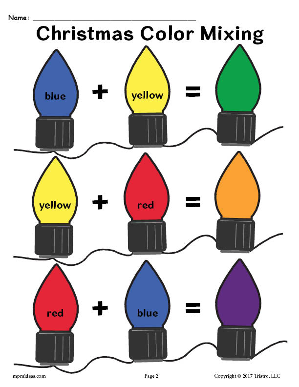 Printable christmas lights color mixing worksheet â