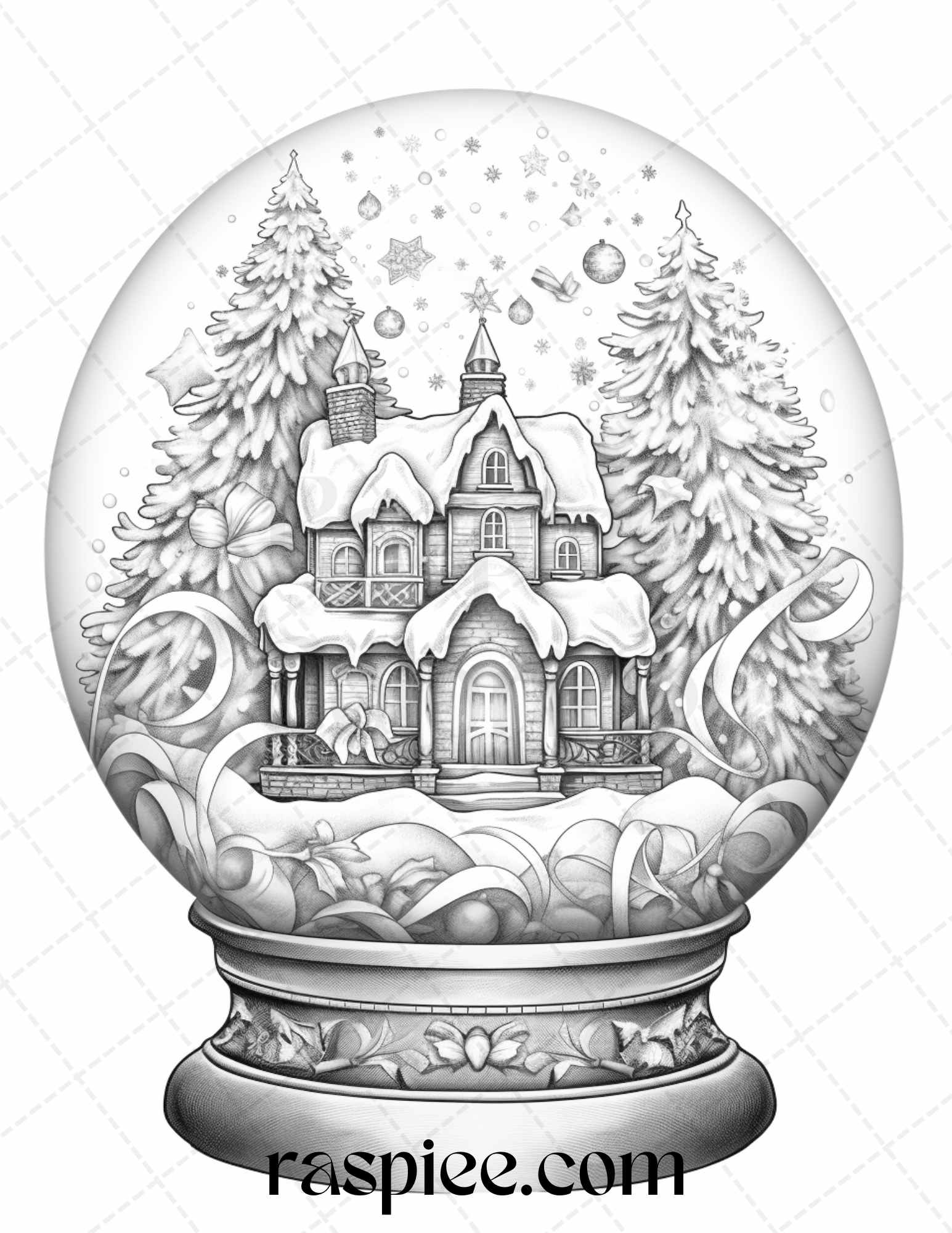 Cozy cabin in snow globe grayscale coloring pages printable for adults â coloring
