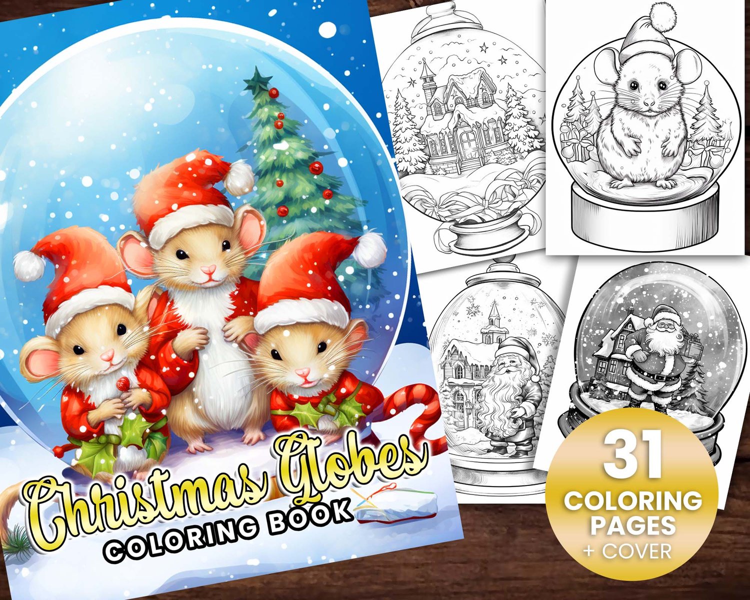 Christmas snow globes coloring page book adults kids instant download grayscale coloring page printable christmas festive holiday