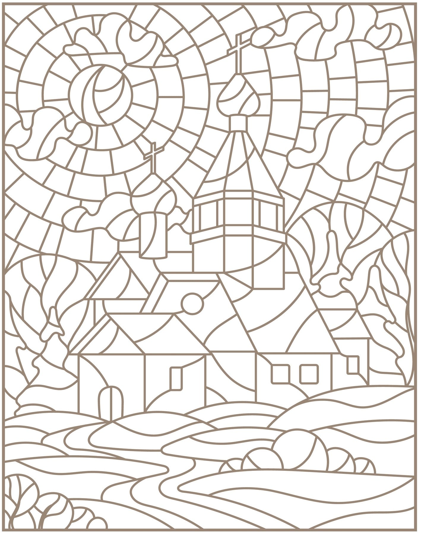 Stained glass art scenic landscapes mosaic ocean picturesque castles â rachel mintz coloring books