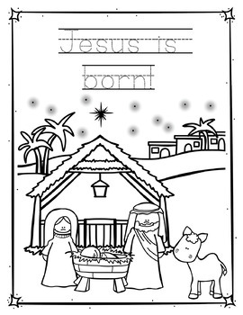 The christmas story coloring pages and handwriting practice bundle