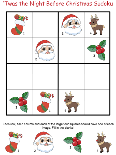 Twas the night before christmas sudoku puzzle