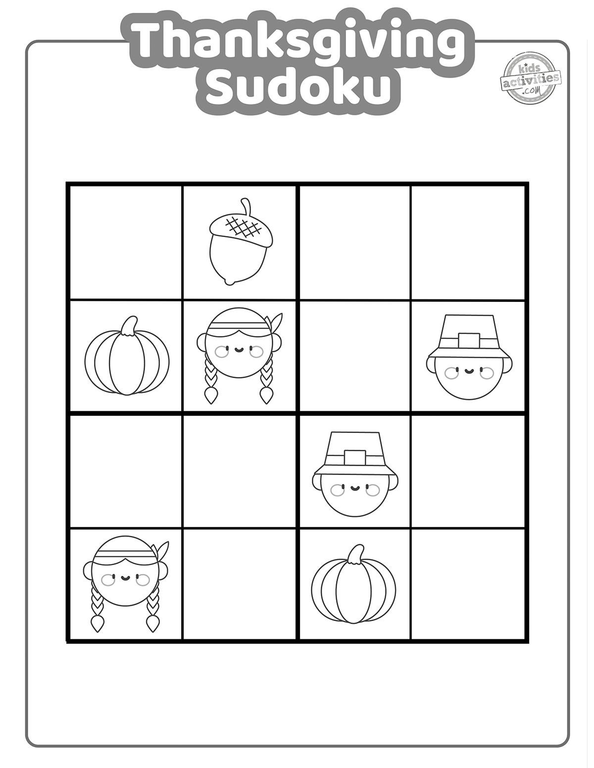 Printable thanksgiving sudoku puzzles for kids kids activities blog