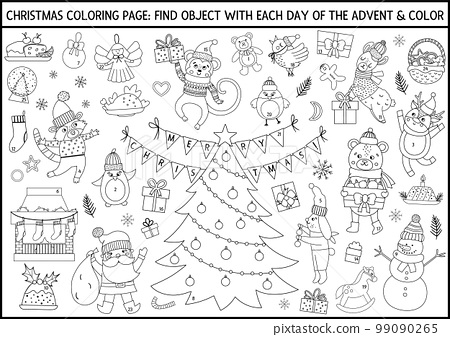 Vector black and white christmas coloring page