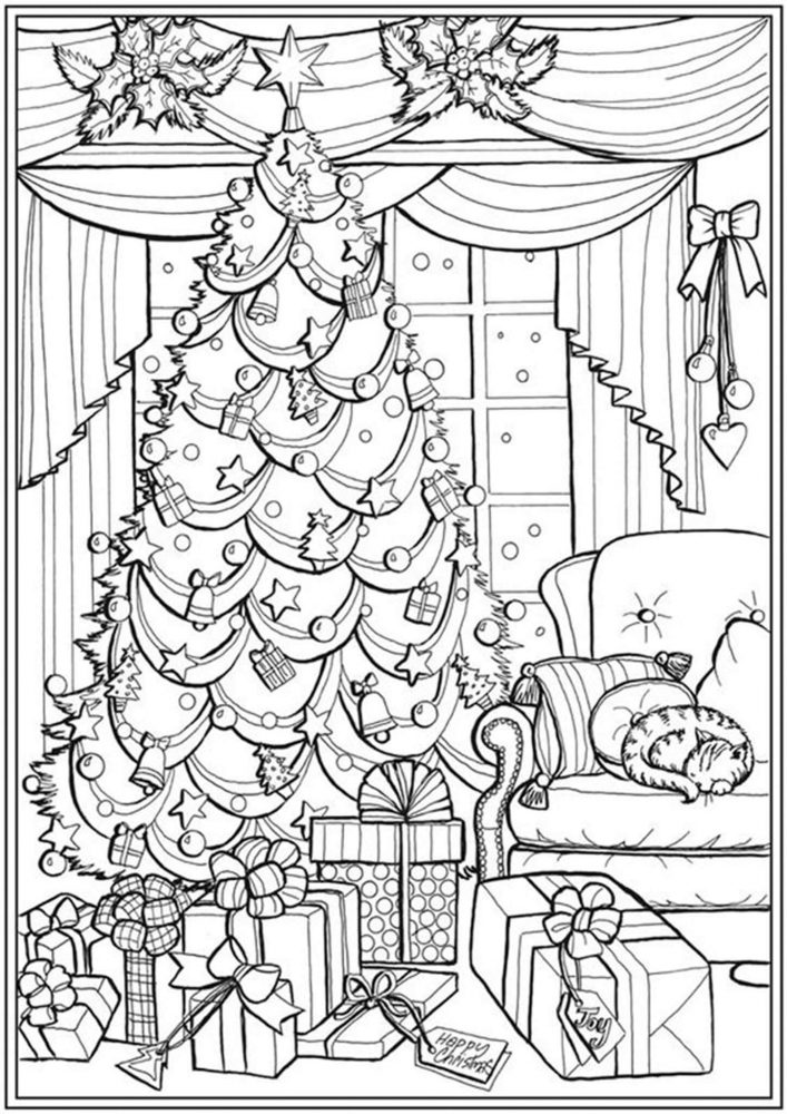 Free easy to print adult christmas coloring pages