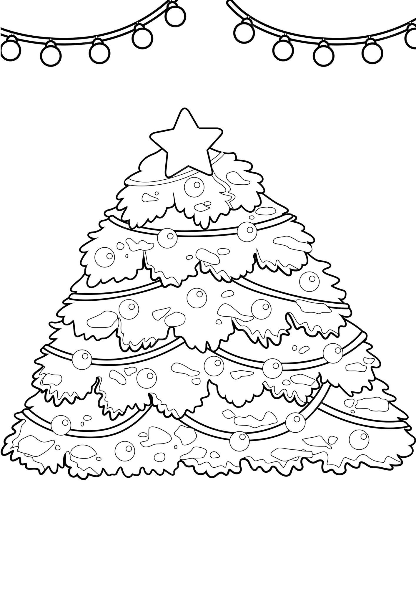Premium vector christmas tree coloring pages a for kids and adult