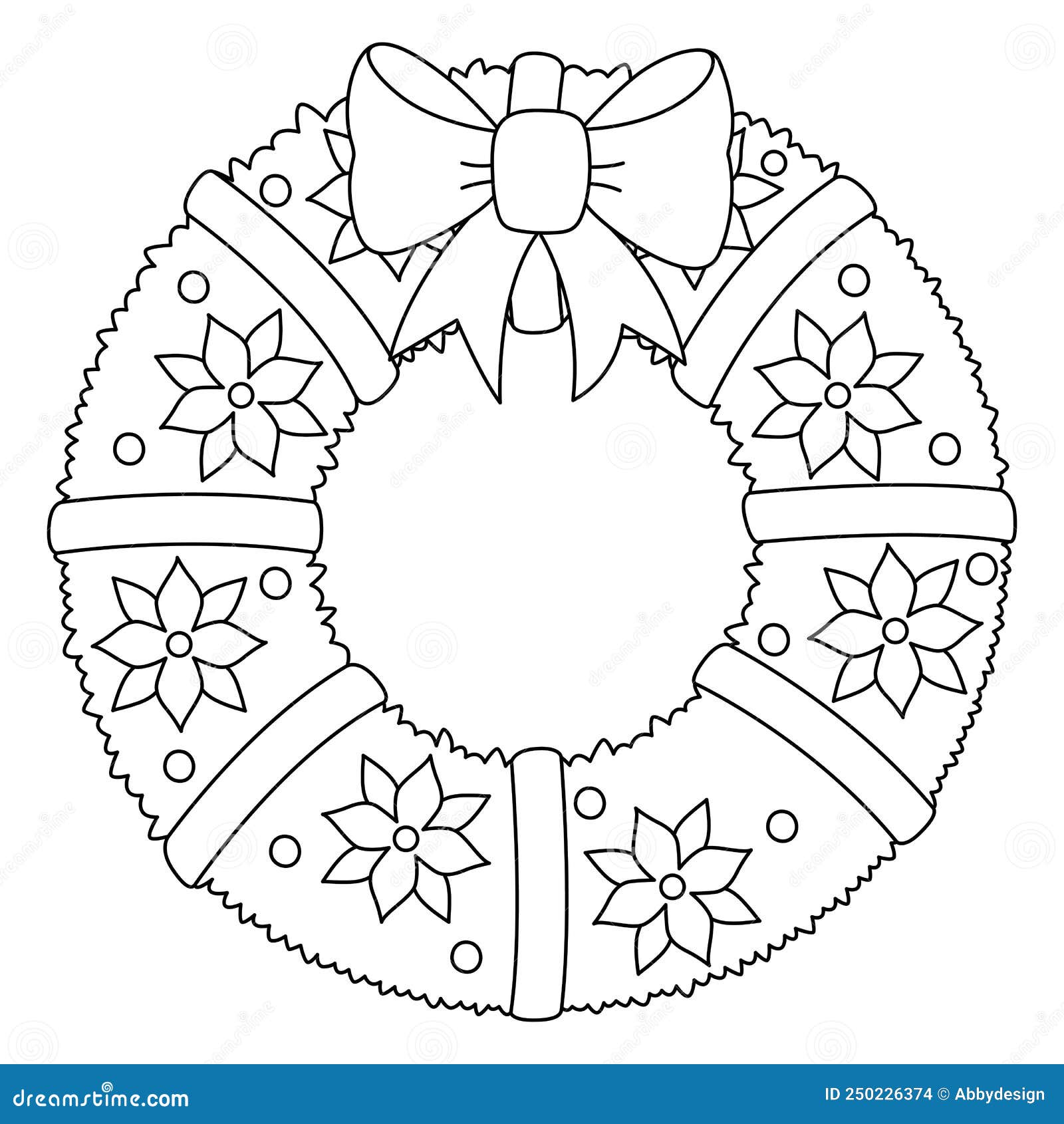 Christmas wreath isolated coloring page for kids stock vector