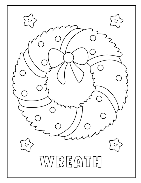 Premium vector christmas wreath coloring page for kids